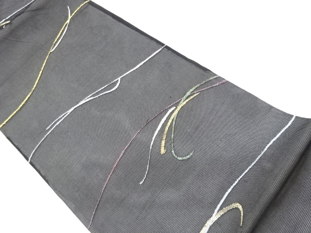 JAPANESE KIMONO / FUKURO OBI FOR SUMMER / TSUMUGI / WOVEN ABSTRACT LINE